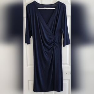 - Soft surroundings Womens Large Petite Navy Wrap Dress 3/4 Sleeves